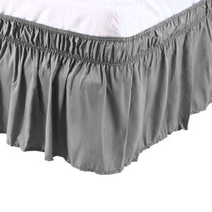 Bed Skirt Wrap Around Ruffle Bedskirt with 15 Inch Drop Full Size Gray